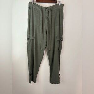 Cali 1850 Linen Olive Green Cargo Pants Size Medium